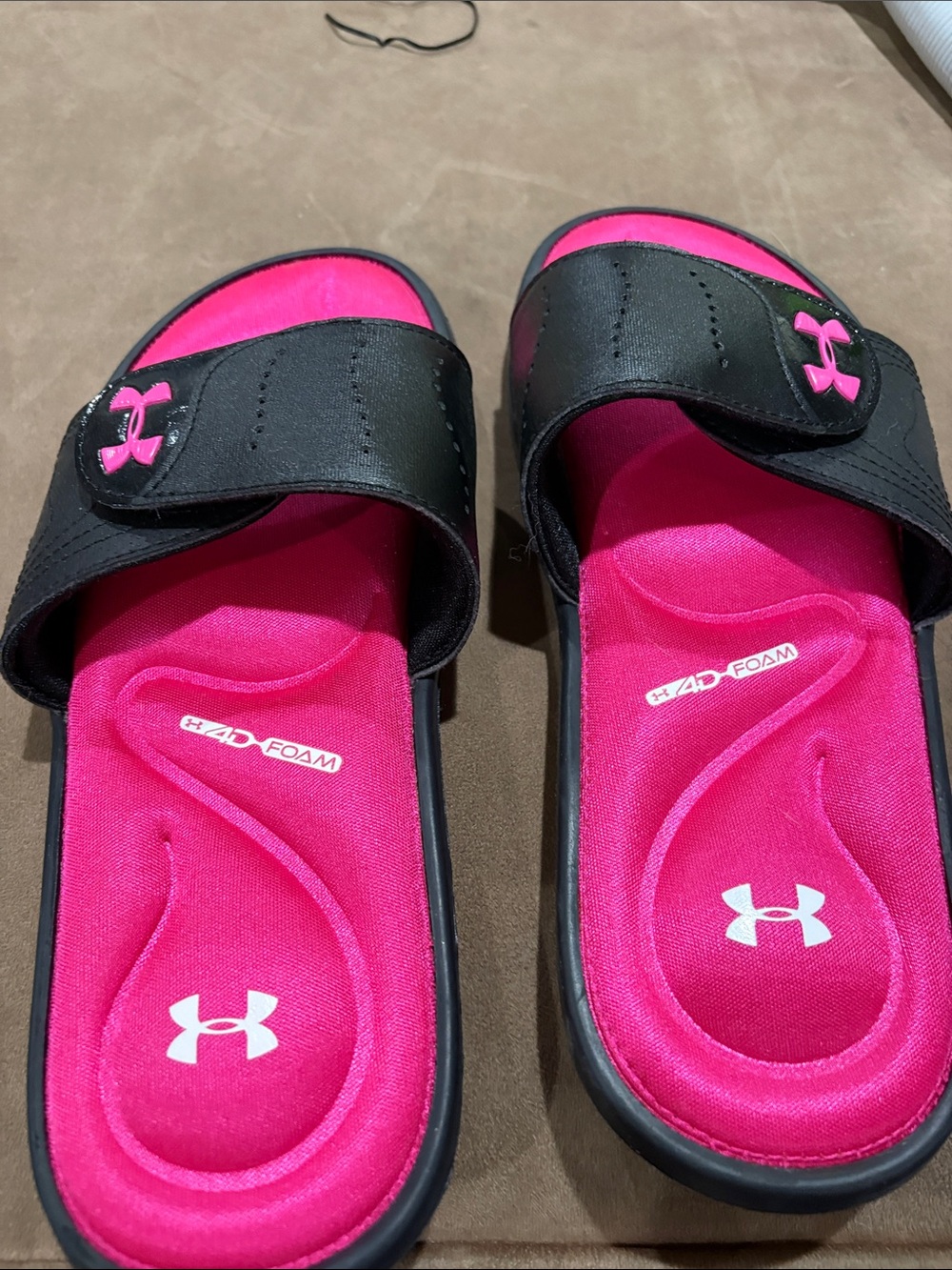 Under Armour Women’s Pink and Black Slide Sandals